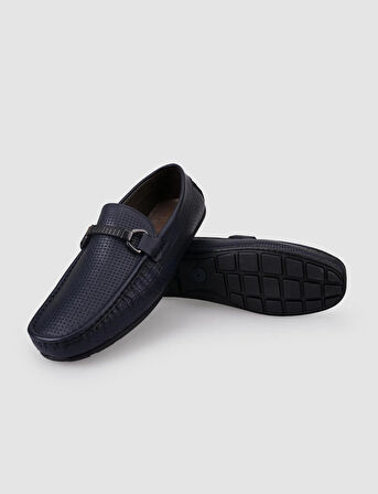 %100 Hakiki Deri Lacivert Tokalı Erkek Loafer