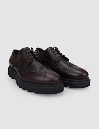 %100 Hakiki Deri Kahverengi Bağcıklı Erkek Günlük Ayakkabı