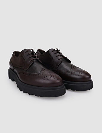 %100 Hakiki Deri Kahverengi Bağcıklı Erkek Günlük Ayakkabı