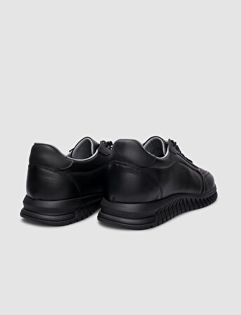  %100 Hakiki Deri Siyah Lastik Bağıcıklı Spor Erkek Ayakkabı