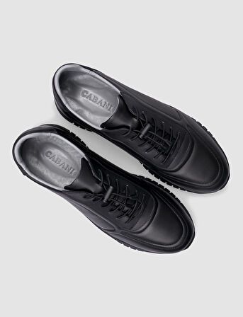  %100 Hakiki Deri Siyah Lastik Bağıcıklı Spor Erkek Ayakkabı