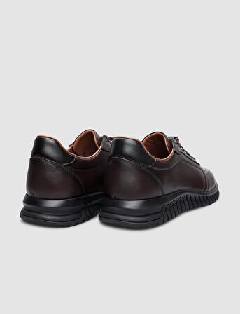  %100 Hakiki Deri Kahverengi Lastik Bağıcıklı Spor Erkek Ayakkabı