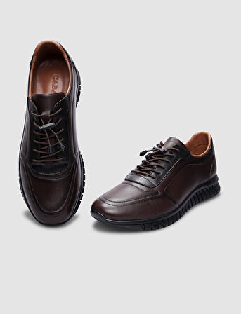  %100 Hakiki Deri Kahverengi Lastik Bağıcıklı Spor Erkek Ayakkabı