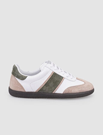 %100 Hakiki Deri Beyaz Bağcıklı Kadın Sneaker