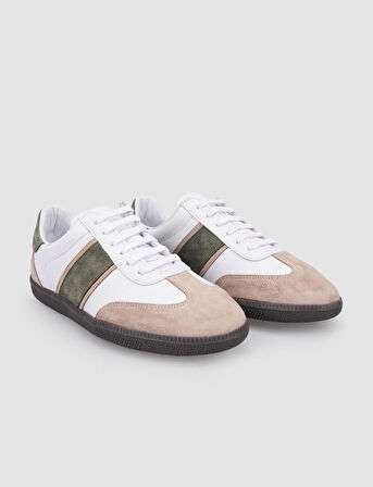 %100 Hakiki Deri Beyaz Bağcıklı Kadın Sneaker