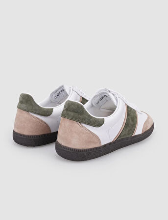 %100 Hakiki Deri Beyaz Bağcıklı Kadın Sneaker
