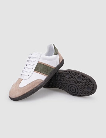 %100 Hakiki Deri Beyaz Bağcıklı Kadın Sneaker