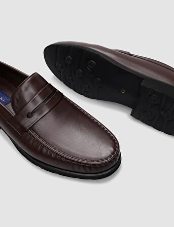 %100 Hakiki Deri Kahverengi Bağcıksız Erkek Günlük Ayakkabı