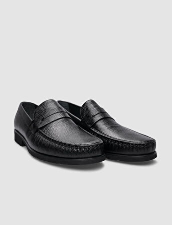 %100 Hakiki Deri Siyah Bağcıksız Erkek Günlük Ayakkabı