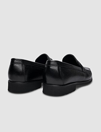 %100 Hakiki Deri Siyah Bağcıksız Erkek Günlük Ayakkabı