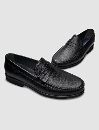 %100 Hakiki Deri Siyah Bağcıksız Erkek Günlük Ayakkabı