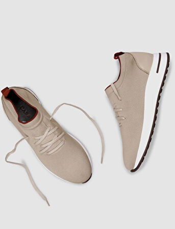 Triko Bej Bağcıklı Kadın Sneaker