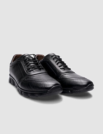 %100 Hakiki Deri Siyah Bağcıklı Erkek Günlük Ayakkabı