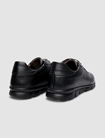 %100 Hakiki Deri Siyah Bağcıklı Erkek Günlük Ayakkabı