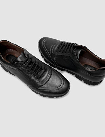 %100 Hakiki Deri Siyah Bağcıklı Erkek Günlük Ayakkabı