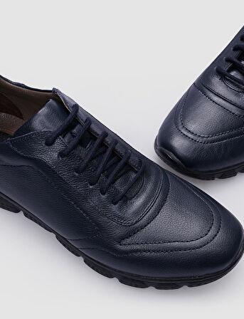 %100 Hakiki Deri Lacivert Bağcıklı Erkek Günlük Ayakkabı