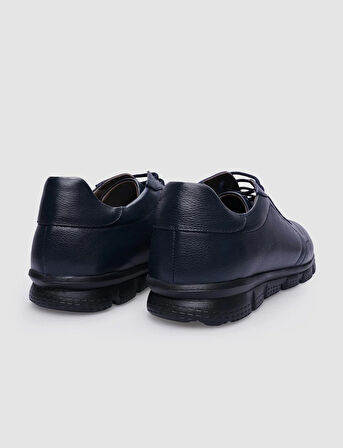 %100 Hakiki Deri Lacivert Bağcıklı Erkek Günlük Ayakkabı