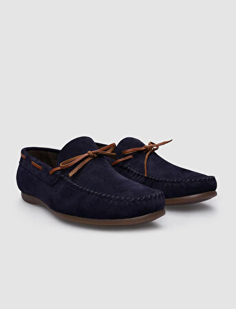 %100 Hakiki Deri Lacivert Süet Erkek Loafer