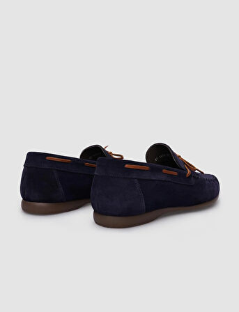 %100 Hakiki Deri Lacivert Süet Erkek Loafer