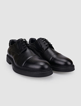 %100 Hakiki Deri Siyah Bağcıklı Erkek Günlük Ayakkabı