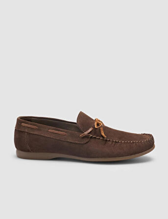 %100 Hakiki Deri Kahverengi Süet Erkek Loafer