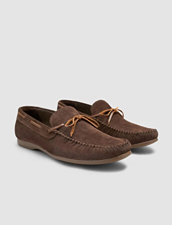 %100 Hakiki Deri Kahverengi Süet Erkek Loafer
