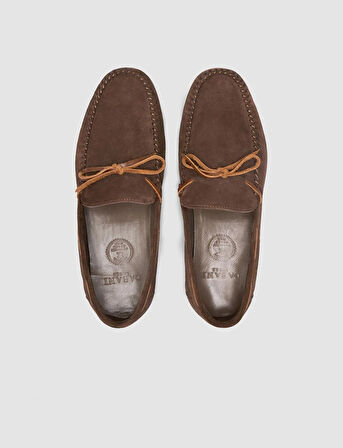 %100 Hakiki Deri Kahverengi Süet Erkek Loafer
