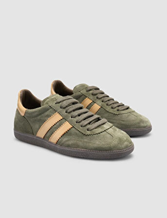%100 Hakiki Deri Yeşil Süet Kadın Sneaker