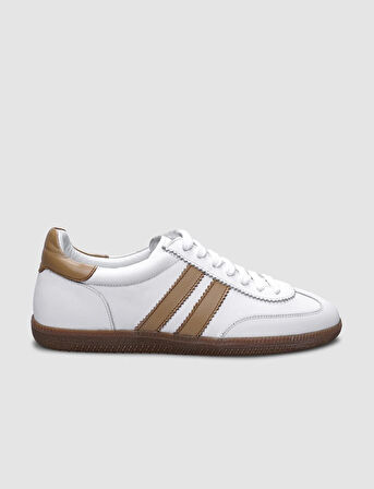 %100 Hakiki Deri Beyaz Bağcıklı Kadın Sneaker