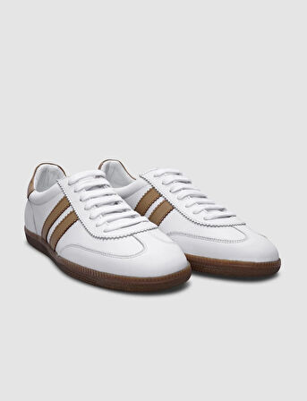 %100 Hakiki Deri Beyaz Bağcıklı Kadın Sneaker