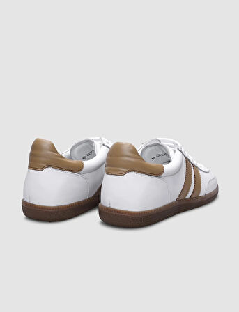 %100 Hakiki Deri Beyaz Bağcıklı Kadın Sneaker
