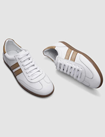 %100 Hakiki Deri Beyaz Bağcıklı Kadın Sneaker