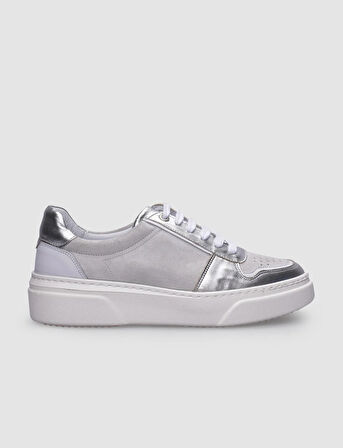 %100 Hakiki Deri Beyaz - Gri Kadın Sneaker
