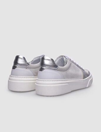 %100 Hakiki Deri Beyaz - Gri Kadın Sneaker