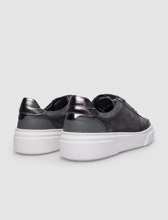 %100 Hakiki Deri Gri Bağcıklı Kadın Sneaker