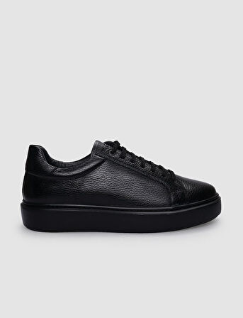 %100 Hakiki Deri Siyah Bağcıklı Erkek Spor Ayakkabı