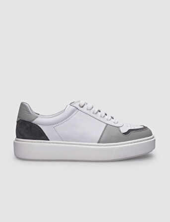 %100 Hakiki Deri Beyaz - Gri Erkek Sneaker