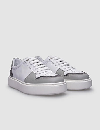%100 Hakiki Deri Beyaz - Gri Erkek Sneaker