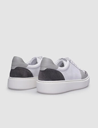 %100 Hakiki Deri Beyaz - Gri Erkek Sneaker