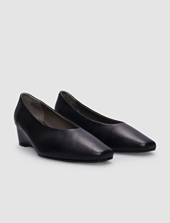 Cabani %100 Hakiki Deri Siyah Kadın Dolgu Topuklu Ayakkabı