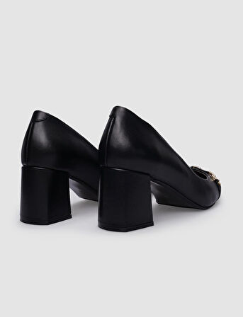 Cabani %100 Hakiki Deri Siyah Tokalı Kadın Topuklu Ayakkabı