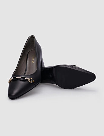 Cabani %100 Hakiki Deri Siyah Tokalı Kadın Topuklu Ayakkabı