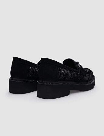 %100 Hakiki Deri Siyah Süet Tokalı Kadın Günlük Ayakkabı