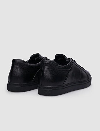 %100 Hakiki Deri Siyah Bağcıklı Erkek Sneaker