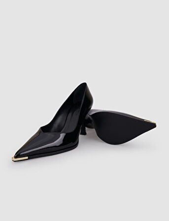 Cabani %100 Hakiki Deri Siyah Rugan Kadın Topuklu Ayakkabı