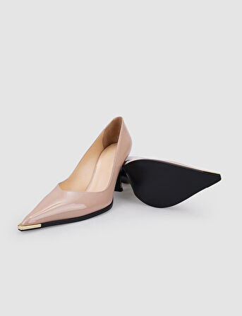 Cabani %100 Hakiki Deri Pudra Rugan Kadın Topuklu Ayakkabı