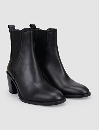 %100 Hakiki Deri Siyah Kadın Topuklu Bot