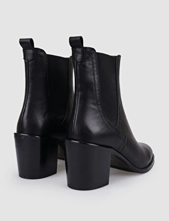 %100 Hakiki Deri Siyah Kadın Topuklu Bot