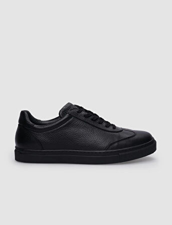 %100 Hakiki Deri Siyah Bağcıklı Erkek Sneaker