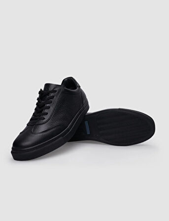%100 Hakiki Deri Siyah Bağcıklı Erkek Sneaker